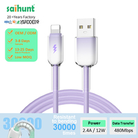 Kabel Data iPhone PD12W 2.4A Pengisian Cepat, Berbahan Nilon Kepang dengan Lapisan PVC, untuk iPhone X XS XR 11 12 13 14 15, Tembaga Murni
