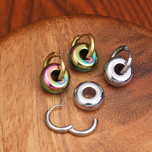 Boucles d'oreilles créoles en hématite noire naturelle, en acier inoxydable, résistantes à la décoloration, même style que les blogueurs d'Instagram, pour hommes - Product Image 3