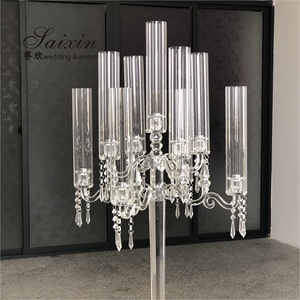 ZT-105 Candélabre à 9 bras <span class=keywords><strong>en</strong></span> cristal avec prismes suspendus, centre de table haut de gamme pour mariage/événement, décoration pour banquet, fête, maison - Product Image 5