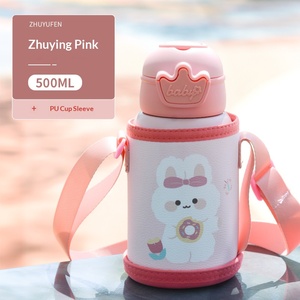 Gourde isotherme personnalisée en acier inoxydable grande capacité pour enfants, avec paille et couvercle à ouverture rapide, et sangle d'épaule - Product Image 4