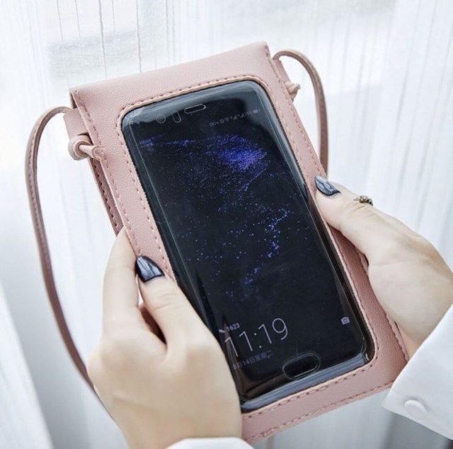 Factory Crossbody Phone Strap Universal Mobile case Leather Coin Purse With Touch Visible Window for iphone Bag