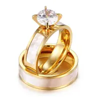 Placcato oro in acciaio inox matrimonio zircone da sposa coppia anelli gioielli per uomo donna