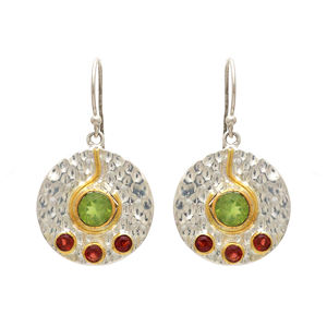 New Arrival 925 Sterling <b>Silver</b> Drop <b>Earrings</b> Dual Tone Garnet and Peridot for Daily Wear and <b>Weddings</b> for Parties and Gifts - Product Image 1