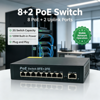 Conmutador Ethernet POE ANPA AP-1028PE de 10 Puertos 10/100Mbps, 2 Uplinks, Protección contra Rayos de 6KV, Extensión de 250m, SNMP, Capacidad de 2.0Gbps, QoS