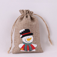Petite pochette en chanvre avec Logo personnalisé, sac à cordon en Jute de noël pour cadeau de bonbons, vente en gros