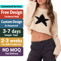 Pull avec LOGO personnalisé pour femmes Pull-over Casual Knitwear Star Crop Jumper Designer Loose Stripe Ras du cou Pull d'hiver pour femmes