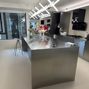 Brushed Stainless Steel American Style Durable Coffee <b>Bar</b> Island Office Mall Multi Level Counter with Drawer <b>Shelf</b> - Product Image 2