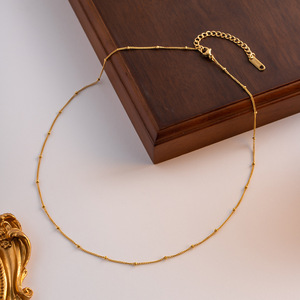 Delicate Gold Chain <b>Necklace</b> With Ball Design Stainless Steel Elegant Gift Jewelry For Women Fashion <b>Statement</b> Piece - Product Image 2