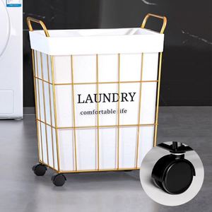 Custom Iron <b>Frame</b> Laundry Basket Washable Fabric Liner 3 Size Caster Wheels Optional Multipurpose Storage Hamper - Product Image 1