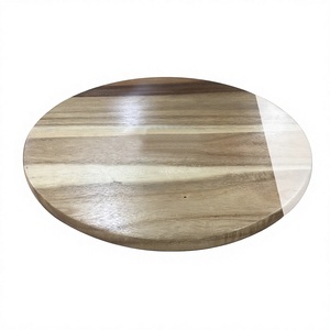 Planche à découper ronde en bois avec bord en résine bleue et poignée - Product Image 2