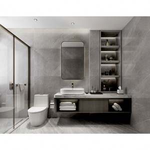 Meubles de salle de bain sur mesure en bois coloré, vasque en marbre, armoires flottantes, vasques de salle de bain modernes, double vasque - Product Image 2