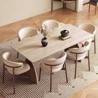 Ensemble Table et Chaises de Salle à Manger Rectangulaire en Marbre et Bois Massif, Style Nordique Moderne, 4 ou 6 Places, Design Ferme, Nouveauté 2026