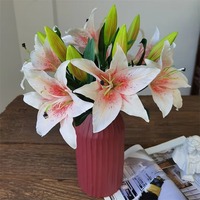 Lys artificiels en gros à 2 têtes, toucher réaliste, blancs et roses, pour décoration de maison, fête, mariage, centre de table
