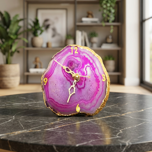 Horloge murale artisanale en tranche d'agate bleue avec support en métal doré, chiffres romains, décoration de maison pour Thanksgiving - Product Image 4