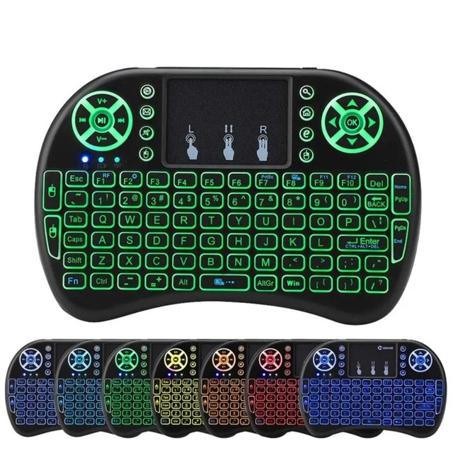 I8 Mini Mechanical Waterproof Ultra Thin USB Wireless Keyboard 3 Color Backlit 2.4GHz English Russian Air Mouse Touchpad Remote