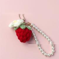 Porte-clés pendentif fraise au crochet multicolore mignon, fleur tricotée en laine artificielle, ornement végétal, Fête des Mères, Remise de diplôme