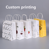 Sac en papier kraft recyclable avec poignée en corde plate torsadée, impression offset couleur personnalisée, logo, emballage cadeau
