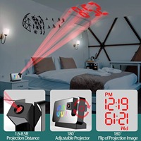 Horloge numérique avec projecteur laser avec lumière de bureau Grand réveil LED Projection sur horloge murale de plafond