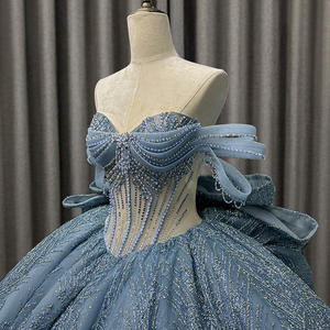 Robes de bal de Quinceañera modernes Lsmc116, style princesse, bleu ciel scintillant, avec appliques en dentelle, cristaux et perles, Vestidos De 15 - Product Image 6