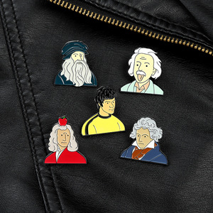 Venta Caliente de Pins de Solapa con Retratos Famosos al por Mayor, Pin de Metal con Retratos Famosos de Einstein, <span class=keywords><strong>Beethoven</strong></span> y Newton, Pin de Esmalte Personalizado con Dibujos Animados - Product Image 5