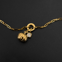 Bracelet chaîne trombone en acier inoxydable plaqué or 14K pour femme avec pendentif citrouille diamanté, bijoux Emanco