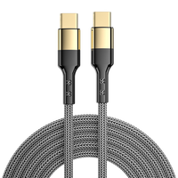 Kabel Pengisian Cepat Type C ke C 60W PD 1.2M Nylon Berlapis Emas Usb ke C untuk Kabel Pengisian IPhone 15