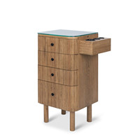 Chariot de coiffure portable en bois teinté avec support pour sèche-cheveux et tiroir, idéal pour salon de beauté ou usage domestique