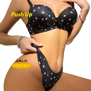 Ensemble de lingerie femme imprimé personnalisé, soutien-gorge push-up et culotte, tailles S, M, L, XL - Product Image 1