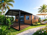 Maison conteneur extensible moderne de 40 pieds avec panneaux solaires pour habitation familiale et jardin, livraison rapide et véranda incluse