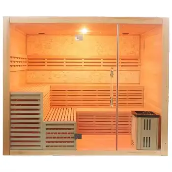 Taburete de doble capa gran oferta Primer lugar para mantener la temperatura interior 6 personas vapor Canadá Hemlock sauna Sala sauna tradicional