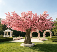 Dekorasi Latar Belakang Pernikahan Merah Putih Pink, Centerpiece Meja, Bunga, Pohon Bunga Sakura Buatan