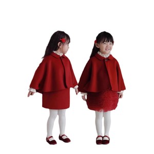 Tongxingyuan Girls Red Wool Cape Vest Dress Set Thickening Solid Color For New Year Greetings - Product Image 5