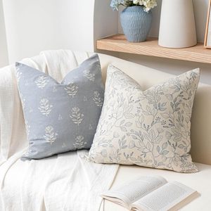 Coastal Blue Farmhouse Decorative Throw <strong>Pillow</strong> Cover <strong>Double</strong> Side Printed Cotton Throw <strong>Pillow</strong> Covers White Flower Cushion Covers - Product Image 1