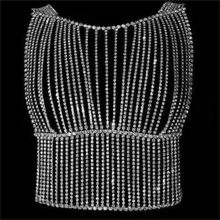 Sparkle Gold Tennis Chain Choker - Rhinestone Fringe Collar Necklace For Women, Adjustable-606851