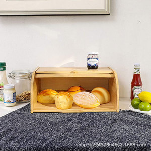 Caja de pan de bambú, almacenamiento de madera con tapa para pan y pasteles, uso doméstico, tipo enrollable, color sólido - Product Image 1