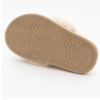 Pantoufles mules croisées en peluche bouclée couleur avoine avec mousse à mémoire de forme pour femme