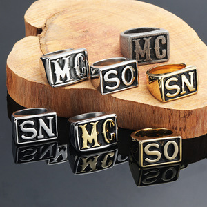 Bague en Acier Titane pour Homme, Style Hip Hop, Personnalisée, Simple, Large, Lettres Anglaises, Punk, Moto - Product Image 1