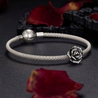 Bracelet personnalisé en argent sterling 925 noir, perles, breloques, Halloween, zircon 5A plaqué or, bijoux DIY, breloques gothiques en forme de fleur 3D
