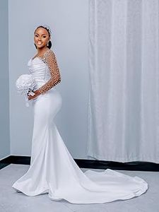 <span class=keywords><strong>Vestido</strong></span> <span class=keywords><strong>de</strong></span> <span class=keywords><strong>Novia</strong></span> Sexy para Fiesta, Manga Larga, Blanco, Formal, para Invitadas, Económico, Color Marfil, Estilo Sirena, WM817 - Product Image 3