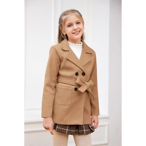 Trench d'hiver classique à double boutonnage pour enfants garçons et filles veste en laine mélangée avec ceinture vêtements d'extérieur chauds pour enfants - Product Image 3