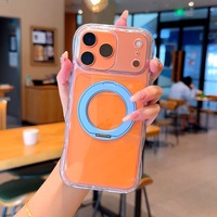 Étui de téléphone transparent en acrylique magnétique avec support rotatif à 360 degrés, cadre souple en TPU, anti-chute pour iPhone 18 Promax 15 16 17 Air