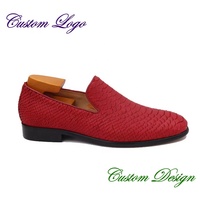 Chaussures de ville pour hommes en cuir de serpent rouge découpé à la main, de qualité supérieure, personnalisables OEM/ODM avec logo, style luxe et formel