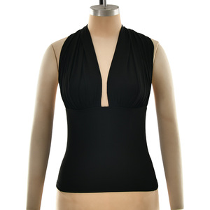 Haut sans manches à pois pour femme, coupe ajustée, dos nu, col en V sexy, tricoté, style streetwear - Product Image 5