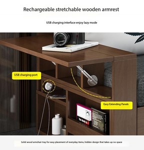 Pull-out Living Room <strong>Wooden</strong> Storage Drawer Reclining Sofa Bed Space-saving Convertible Modern Fabric Upholstery Folding <strong>Futon</strong> - Product Image 6