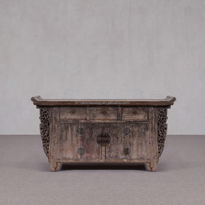 خزانة صينية عتيقة مصنوعة يدويًا من الخشب الصلب صديقة للبيئة بتصميم وابي-سابي، أثاث قديم معاد تدويره مريح لغرفة المعيشة - Product Image 1