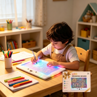 Pizarra de Dibujo LED RGB Portátil de Fábrica con Control Remoto Dual, Temática de Animales y Naturaleza, Recargable, Regalo para Niños en Todas las Fiestas
