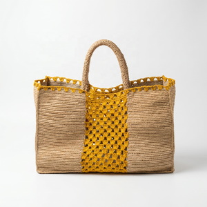 Handmade <b>Raffia</b> Macrame <b>Shoulder</b> <b>Bag</b> with Diamond Lattice Pattern Portable Tote for Women Fashion Daily Travel - Product Image 1