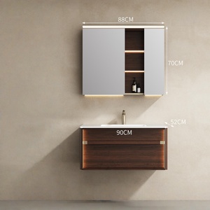 Haute Couture Vintage-Style Smart <b>Mirror</b> with Integrated Stone-Look Ceramic Basin and <b>Wall</b>-Mounted Vanity - Product Image 4