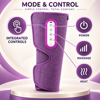 Appareil de massage des jambes sans fil violet avec compression d'air, chaleur, 5 modes et 3 niveaux EMS pour les soins des jambes à domicile et au bureau