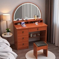 Miroir LED incurvé unique en forme d'éventail avec certificat CE, meuble de chambre en MDF, table de maquillage avec tiroirs de rangement